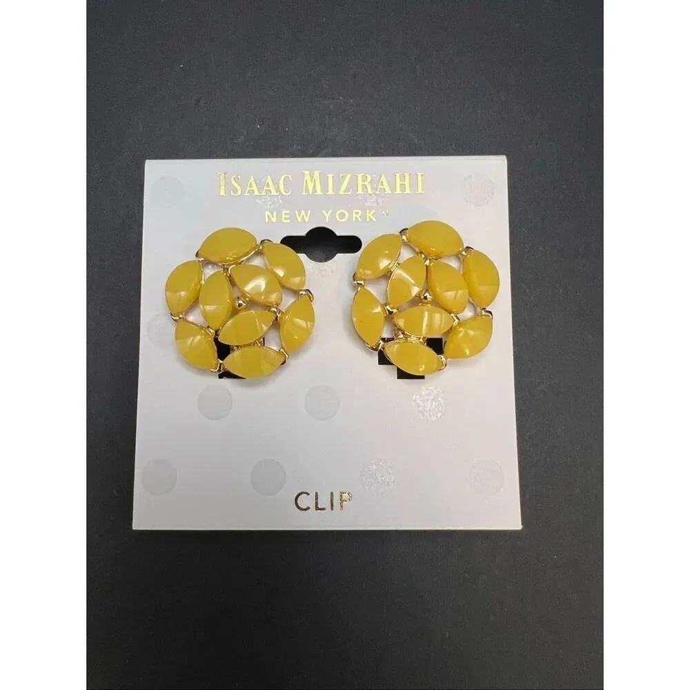 Isaac Mizrahi New York Sunny Yellow Cluster Marquise Resin Stones Clip On Earrin